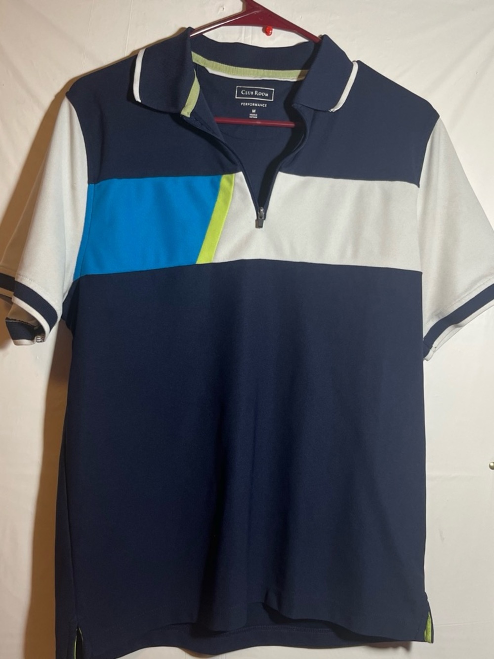 Club Room Men's Navy Colorblock Polo with Blue and Lime Accents